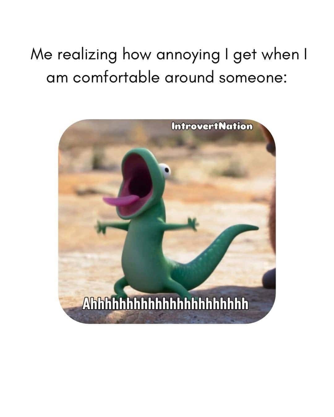 Funny cartoon dinosaur with open mouth and arms outstretched, expressing annoyance.