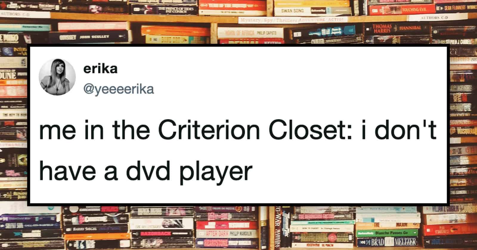 Image of a large collection of DVDs on shelves, emphasizing vintage media storage.