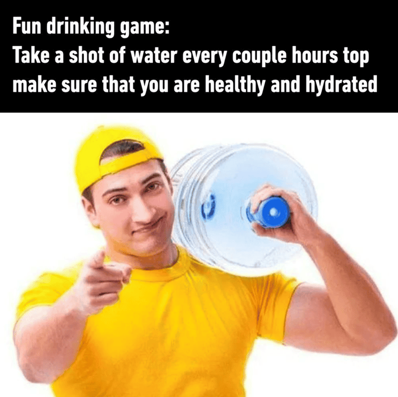 Young man in yellow shirt and cap holding a water bottle, promoting hydration fun game.