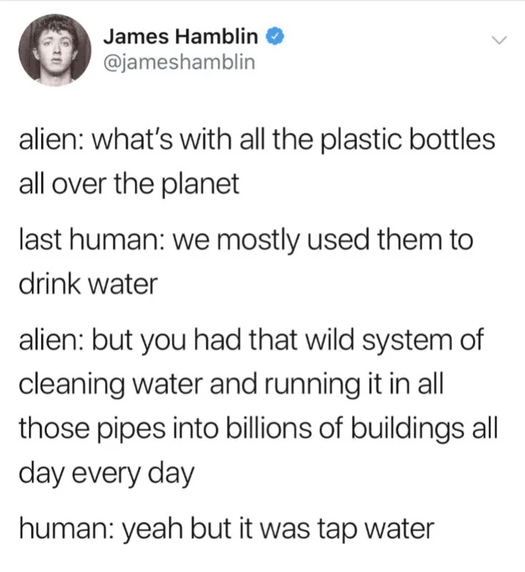 Funny cartoon about plastic bottles and water usage.