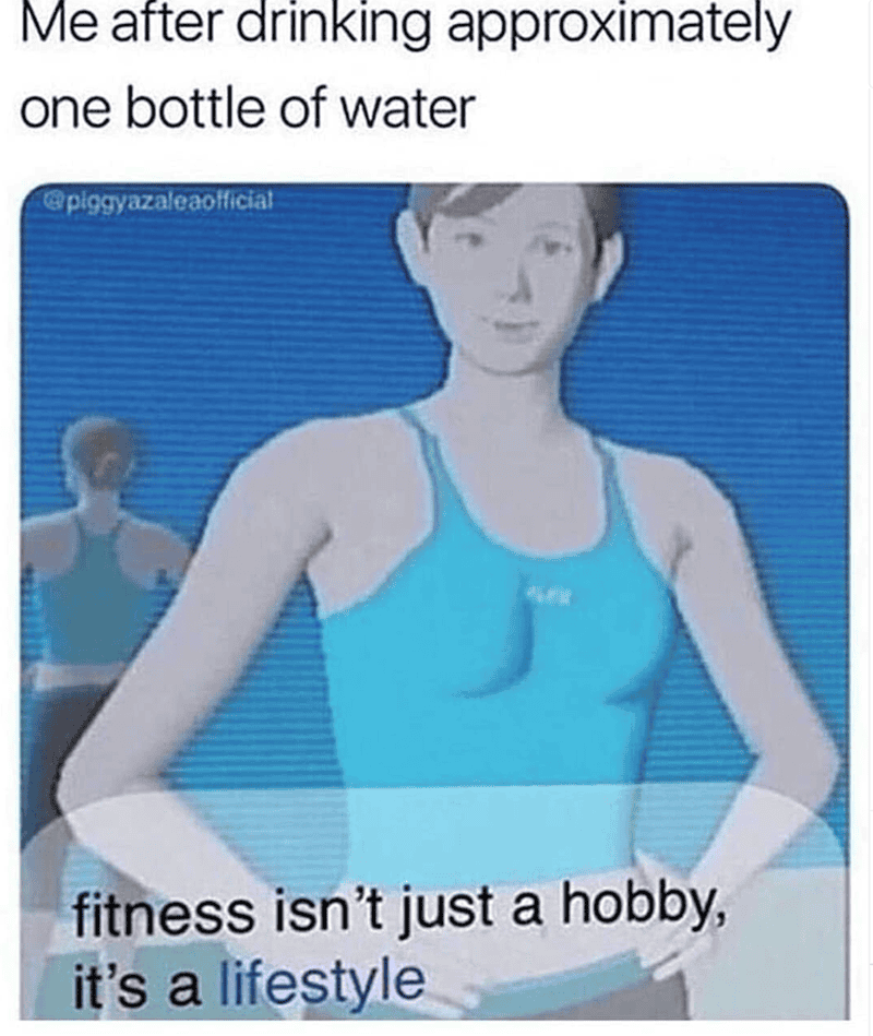 Woman in blue workout top drinking water after exercise, promoting fitness lifestyle.