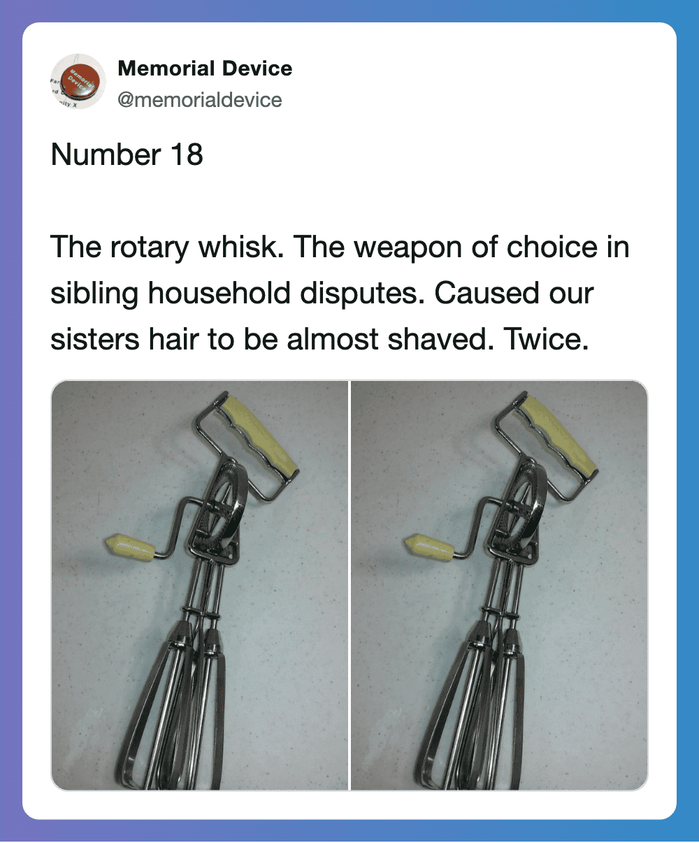 Vintage rotary whisk with metal beaters, illustrating a nostalgic 70s household tool.