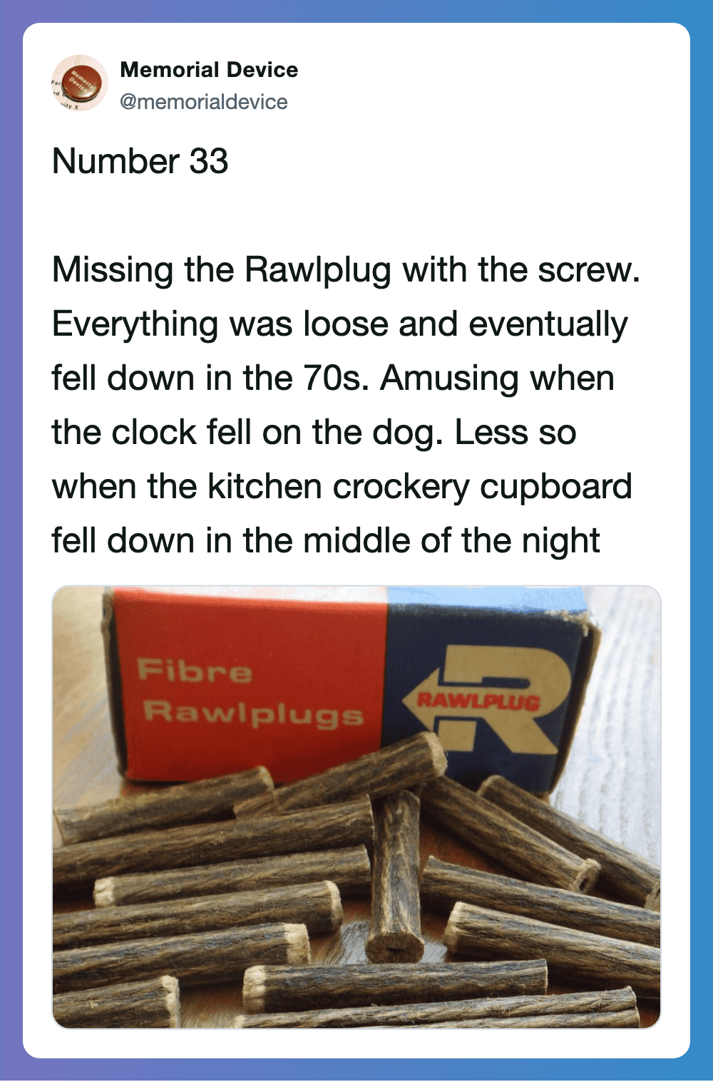 Vintage 70s household hazards with rawplug and loose screws.