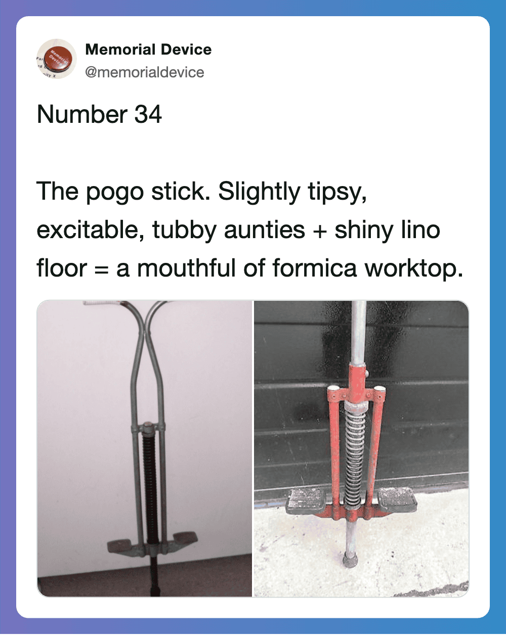 Vintage pogo stick and spring toy from the 70s, nostalgic household dangers.