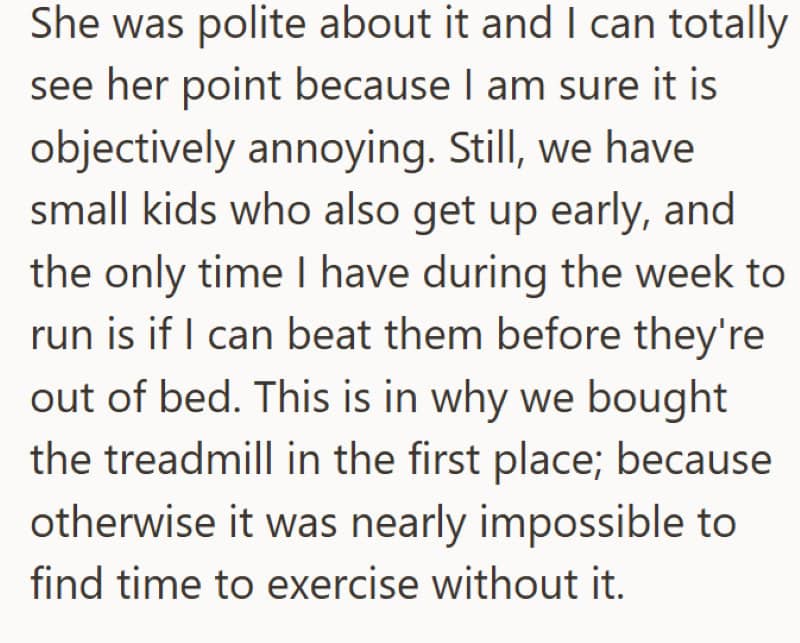 Woman talking about her busy mornings and treadmill use for exercise.