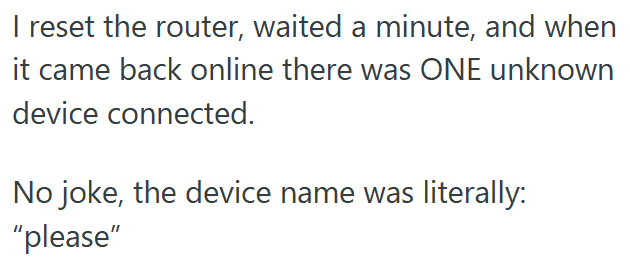 Humorous Pleated Jeans meme with a router and unknown device connection.