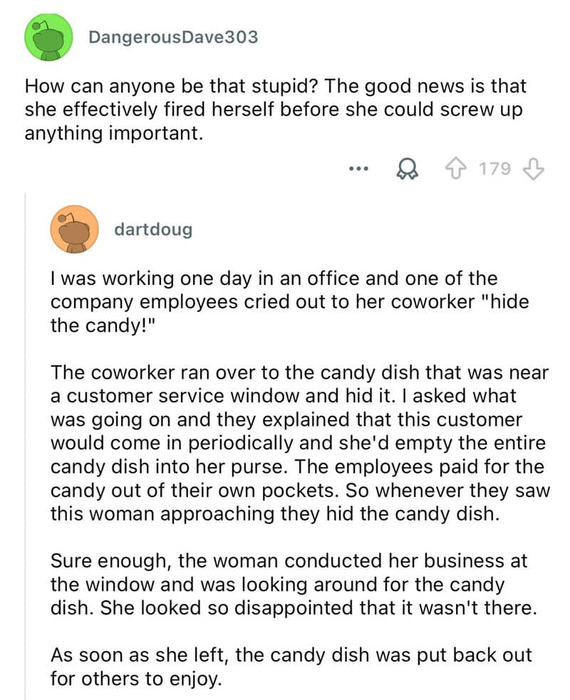 "Customer hiding candy from employee at store window".