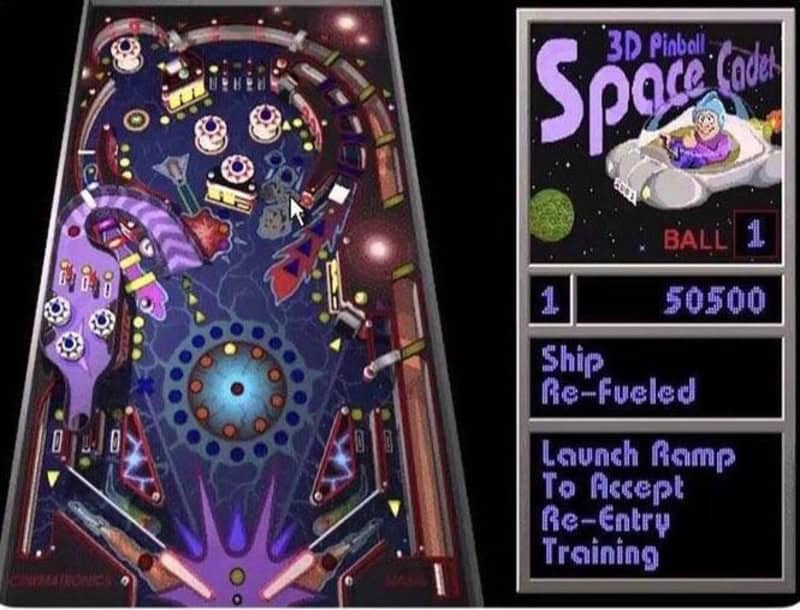 Classic 3D space-themed pinball game with vibrant neon graphics and interactive features.