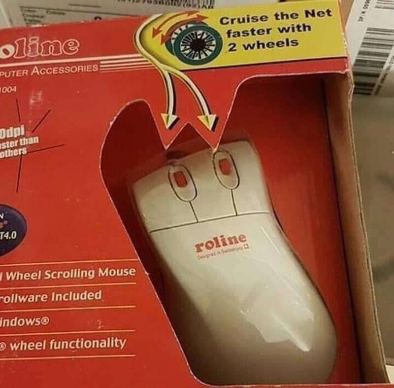 Computer mouse with two wheels for enhanced browsing speed and precision. Perfect for efficient comp.