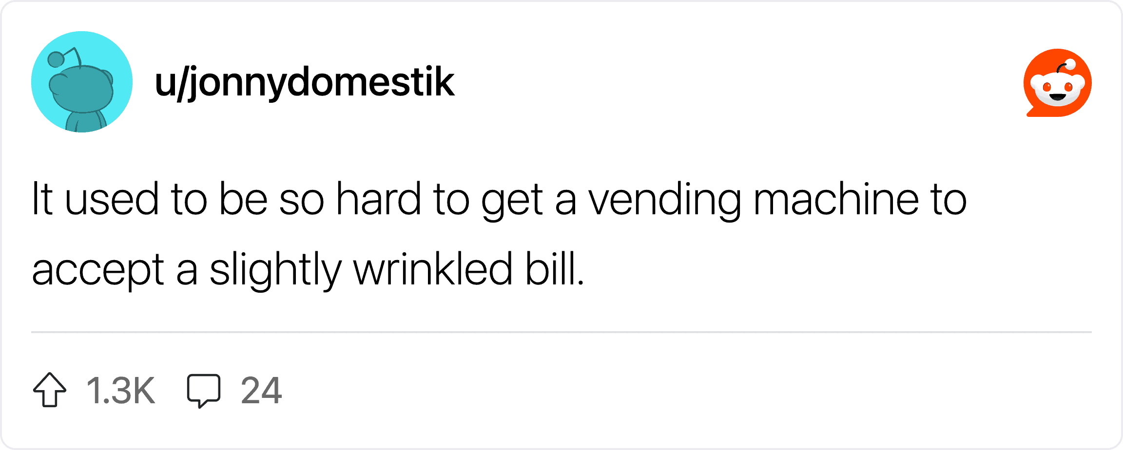 Humorous cartoon of a vending machine rejecting a wrinkled bill.