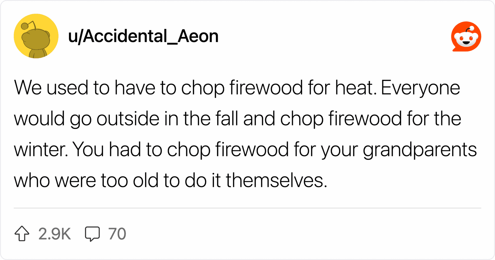 Humorous meme from Pleated Jeans featuring a funny quote about chopping firewood.