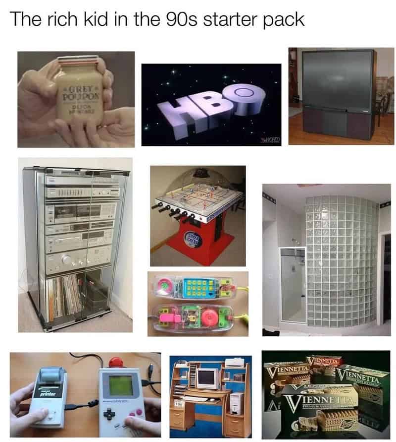 "ALT tag: 90s starter pack with vintage items and technology from the decade.