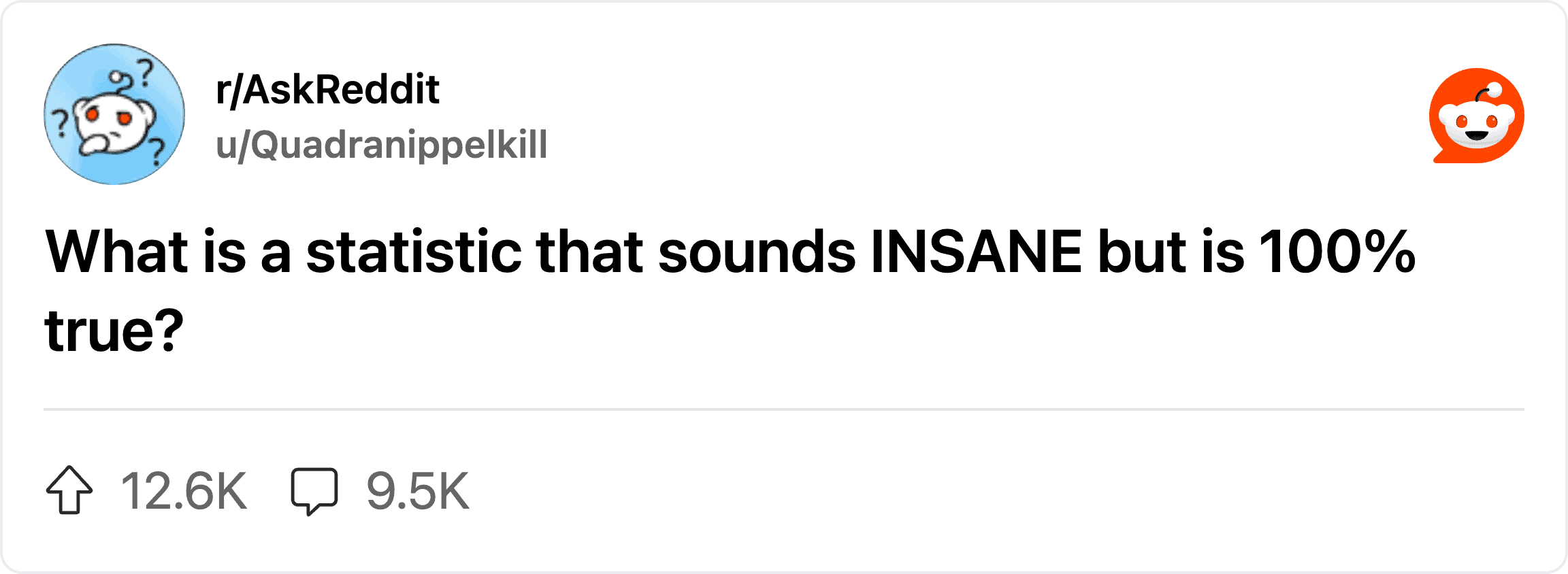 "r/AskReddit post asking about a statistic that sounds unbelievable but is actually true".