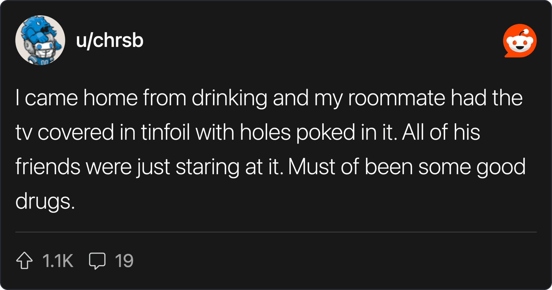 Roommate's TV with holes in the screen after drinking mishap, shared in a humorous post.