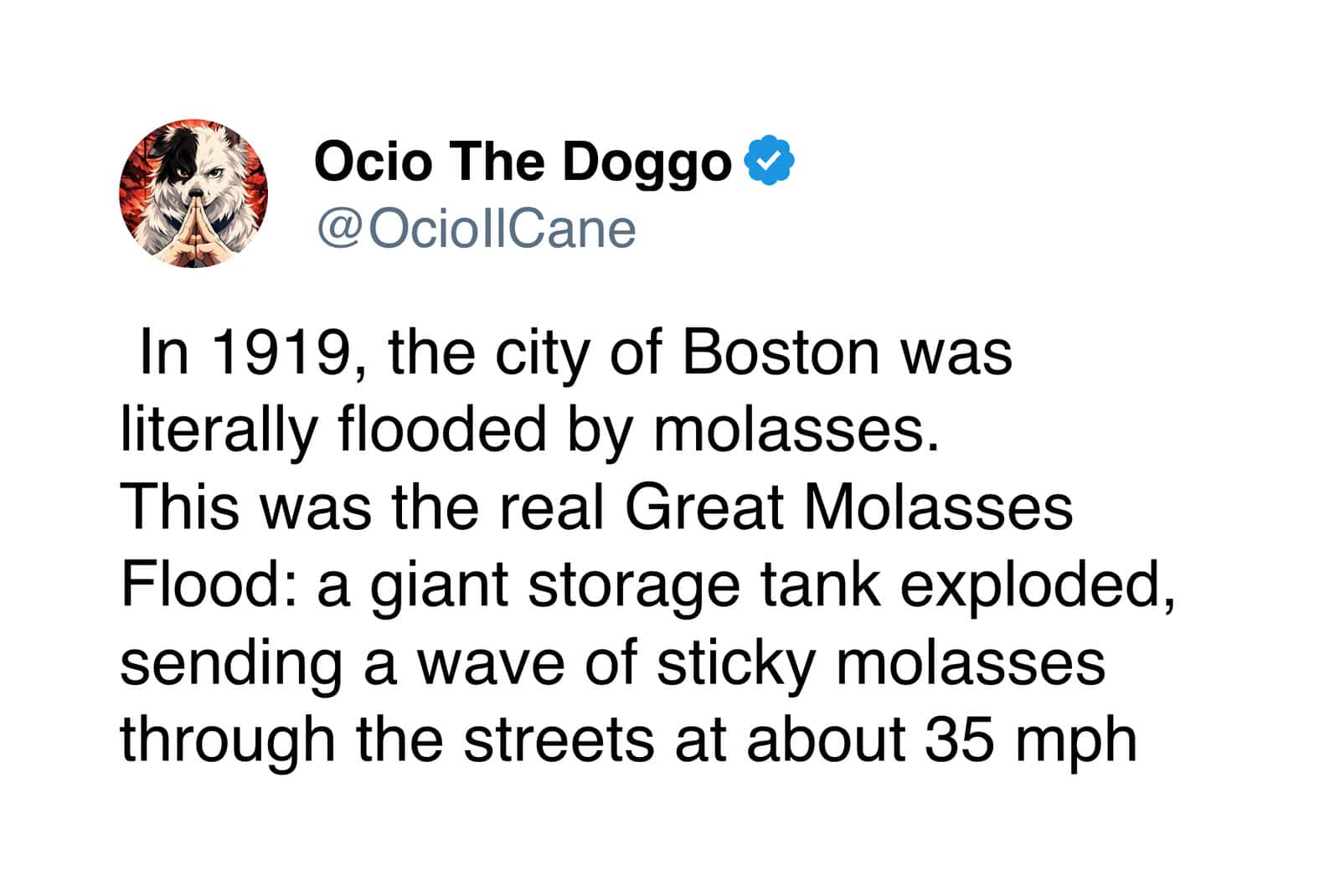 Historic photo of Boston street flooded with molasses in 1919, showing a sticky, wave-like flood.