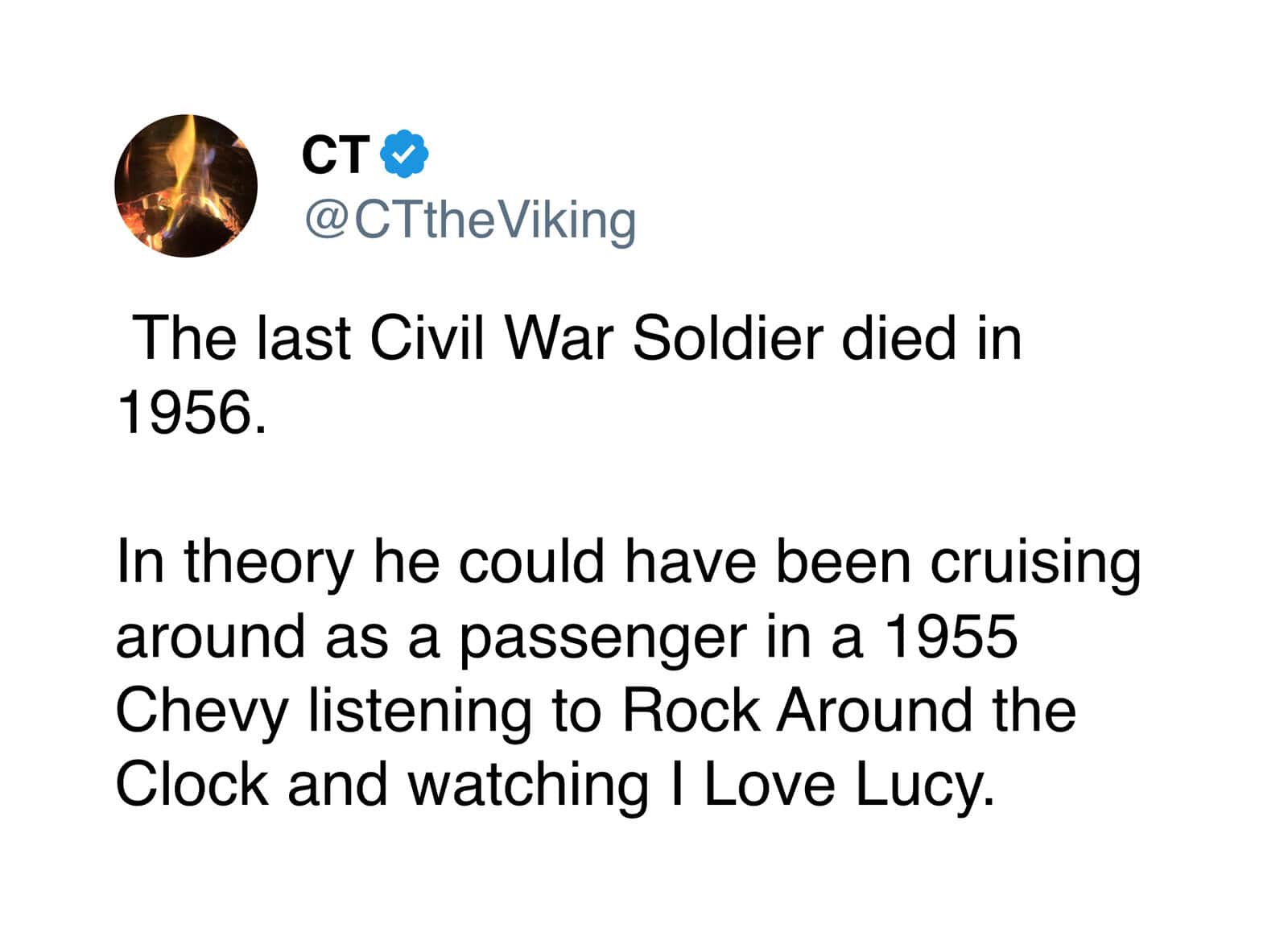 Cartoon of a Civil War soldier with humorous text about 1950s cruising.