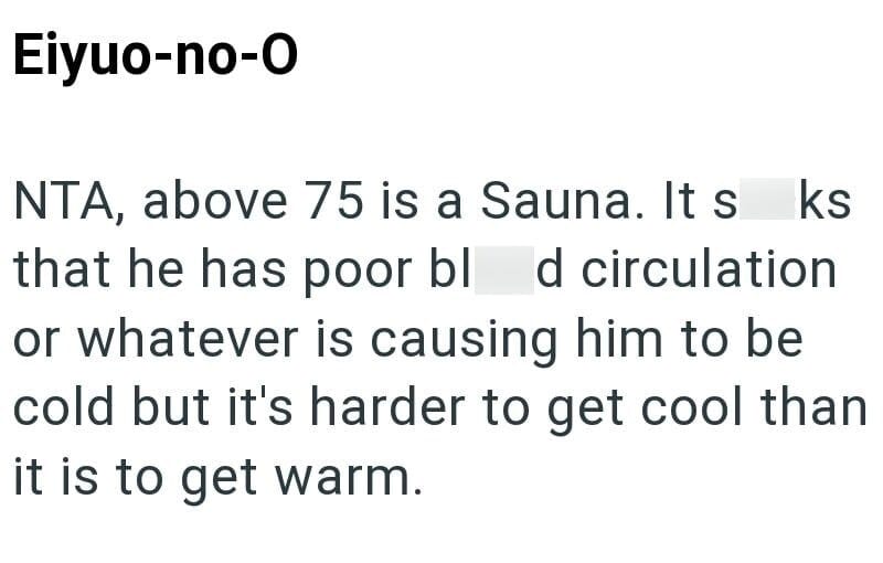 NTA, above 75 is a Sauna. It blocks blood circulation, making it harder to cool down.