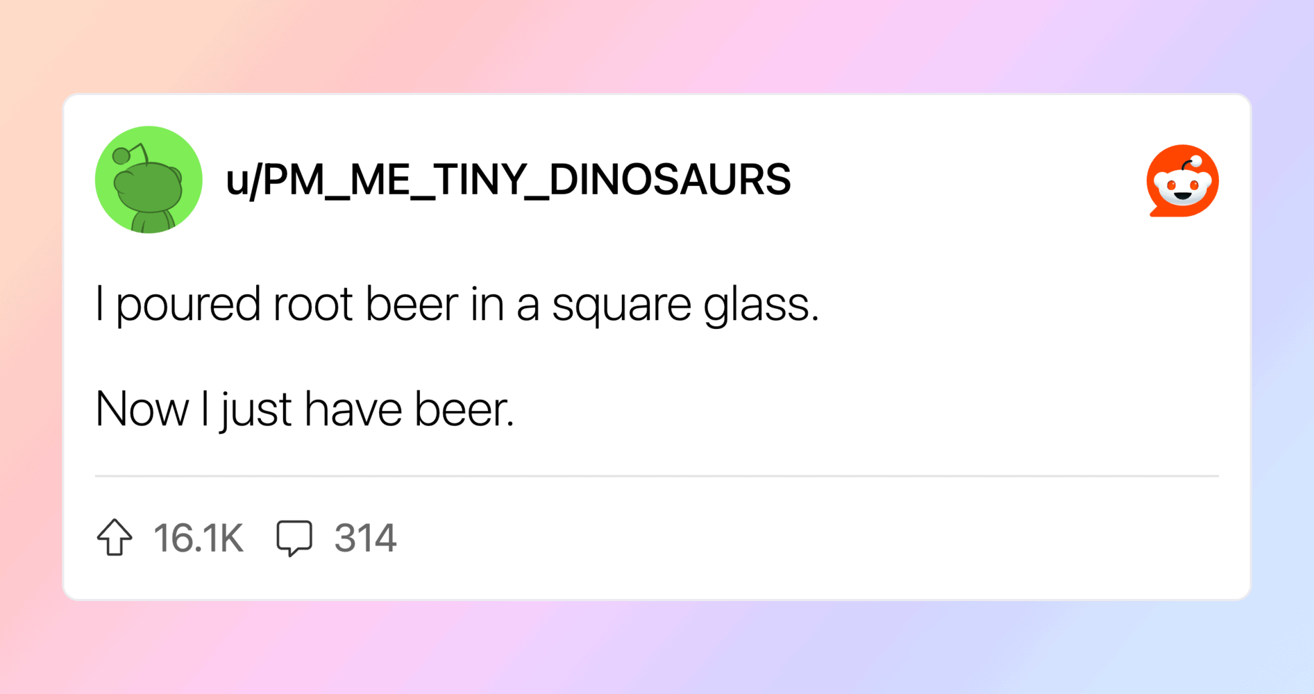 Humorous image from Pleated Jeans featuring a joke about pouring root beer in a glass.
