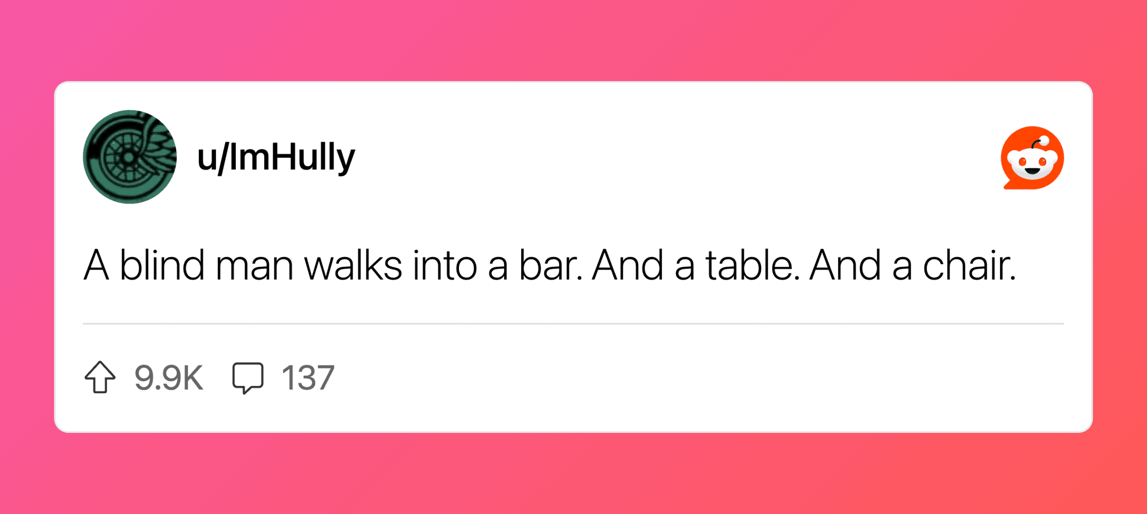 Humorous cartoon of a blind man walking into a bar with a smiley face.