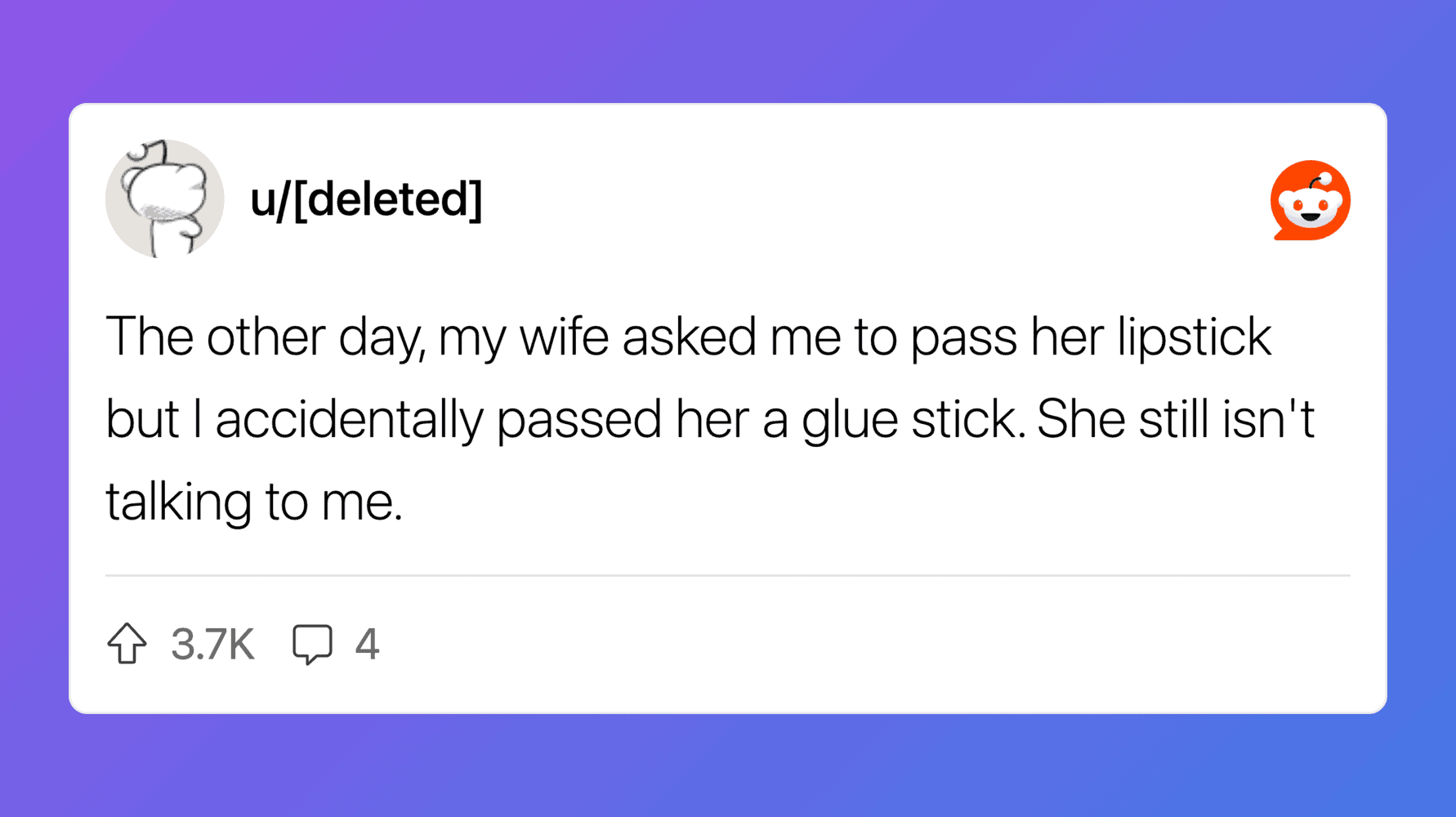 Humorous image from Pleated Jeans featuring a funny joke about passing a lipstick and glue stick.