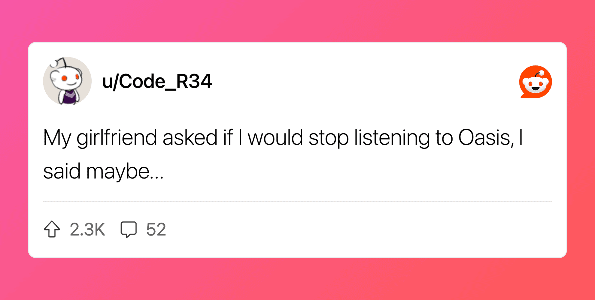Humorous joke image from Pleated Jeans about listening to Oasis.
