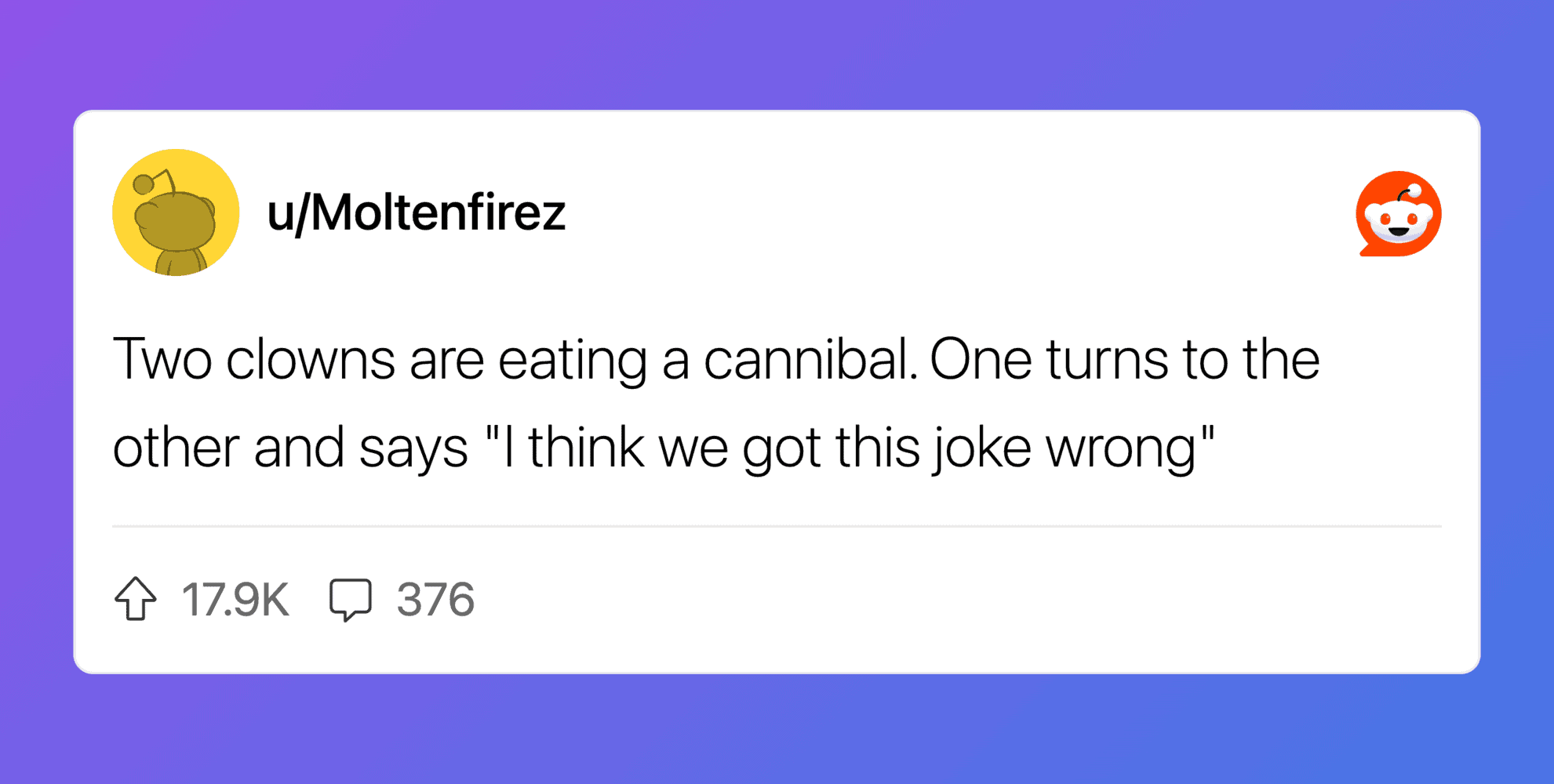 Humorous cartoon of two clowns eating a cannibal with a joke about humor.