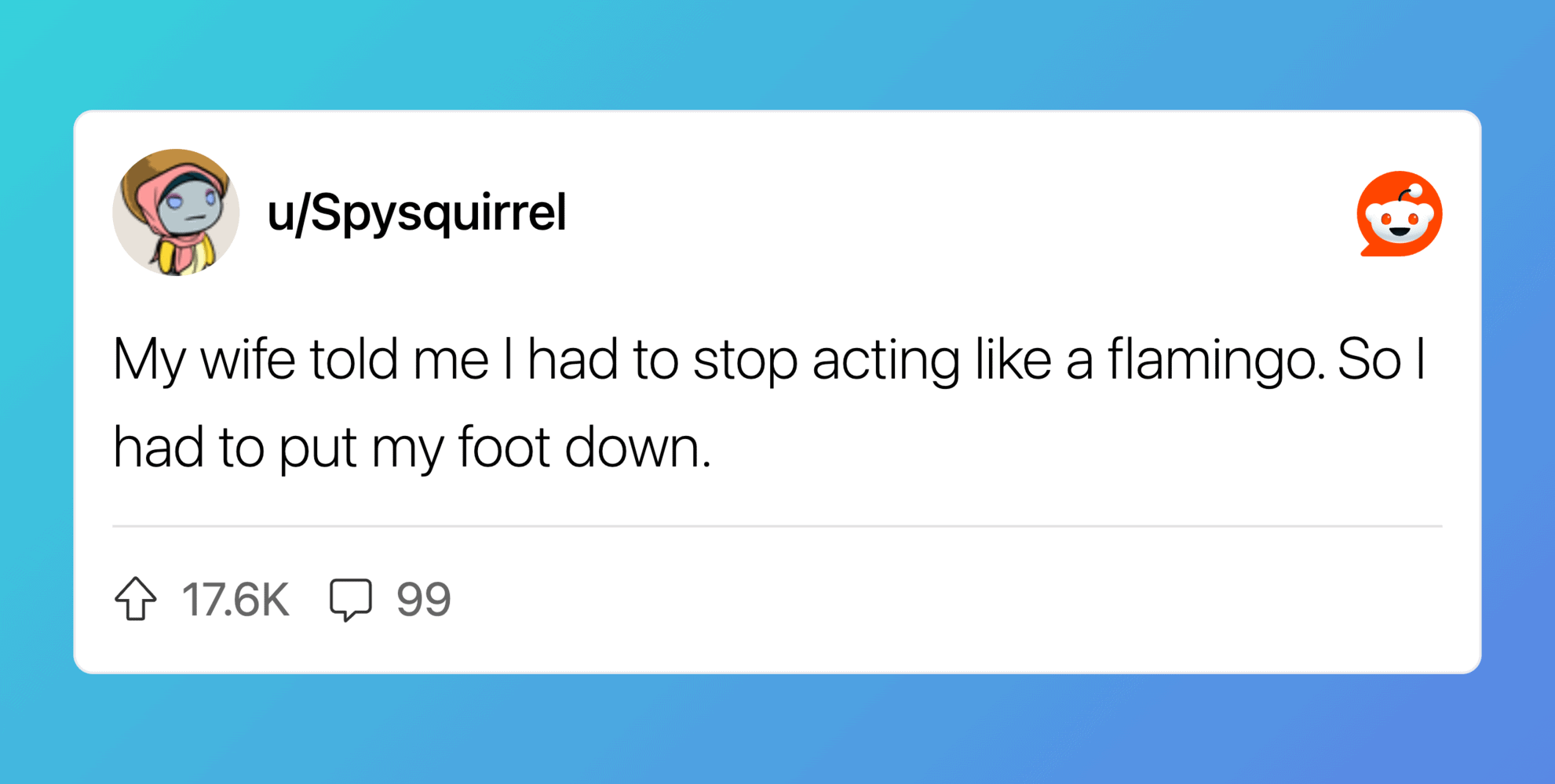 Humorous image of a flamingo with a foot, related to a joke about acting like a flamingo.