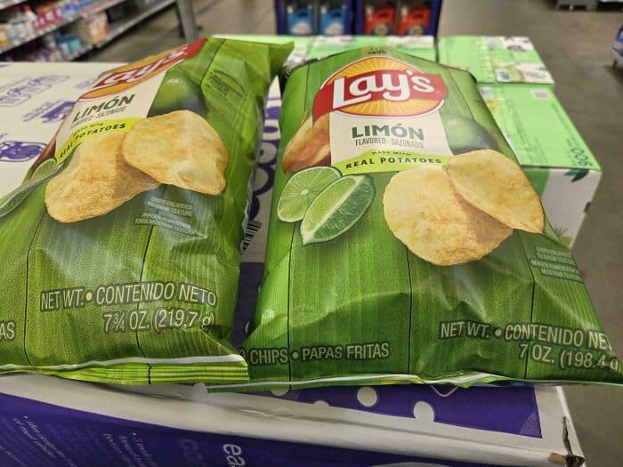 Lay's Lemon Flavored Potato Chips, 7 oz, on store shelf.