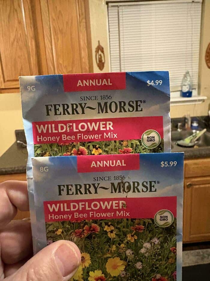 Ferry-Morse Wildflower Honey Bee Flower Mix seed packet, annual, non-GMO, $4.99.