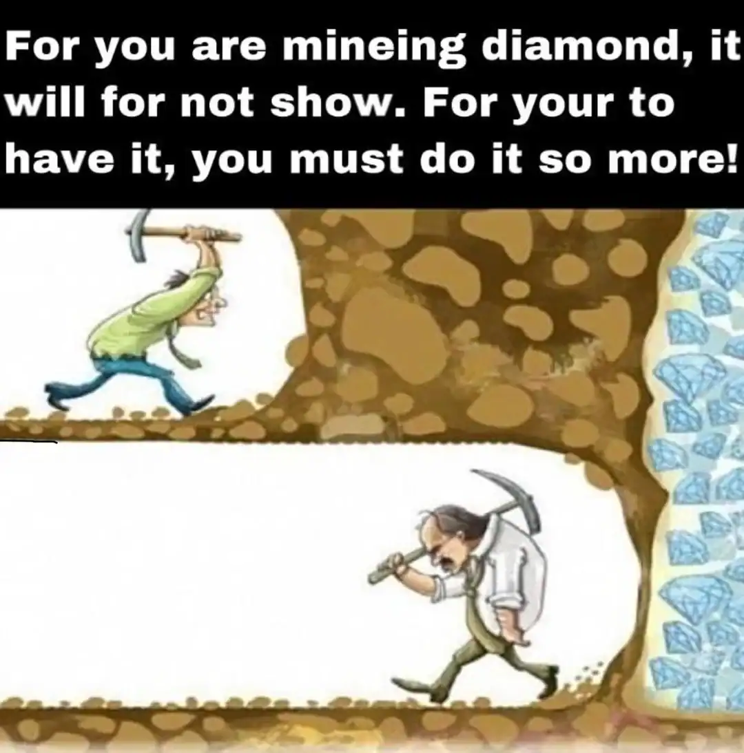 Humorous cartoon of miners digging for diamonds with a witty caption.