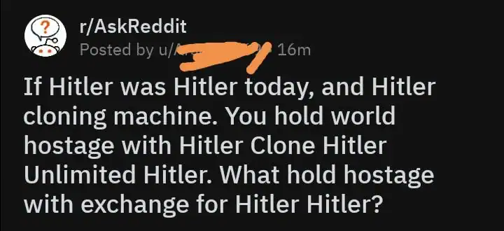 Funny meme about cloning Hitler with poor spelling errors.