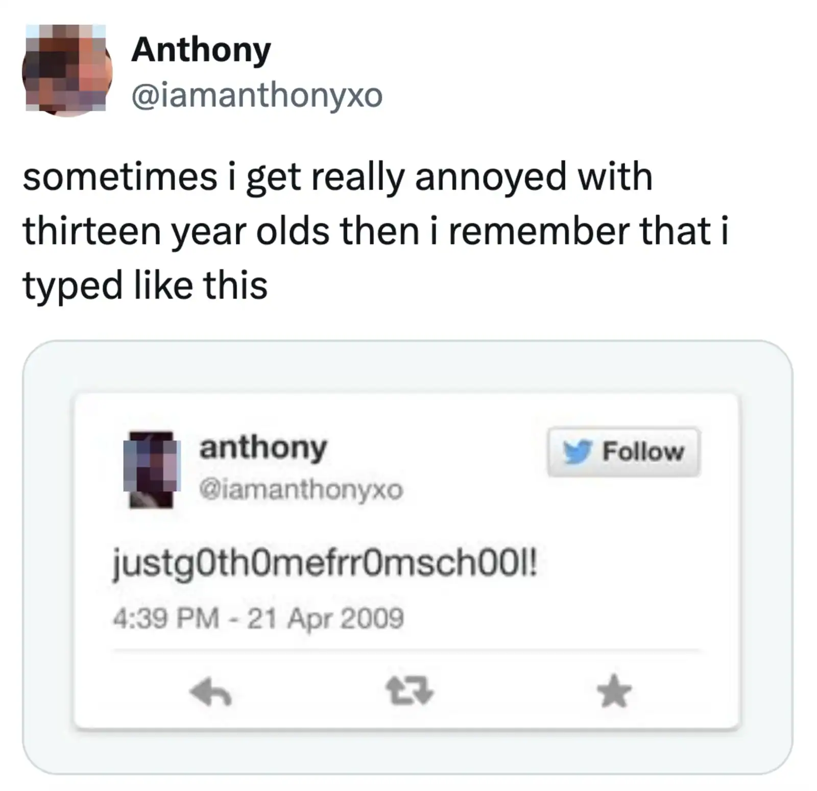 Funny Twitter Post of Thirteen-Year-Old Typing.