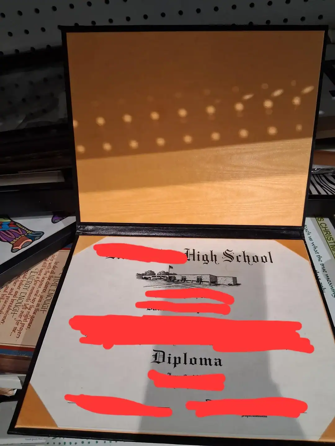 High School diploma in a presentation box with a wooden finish.