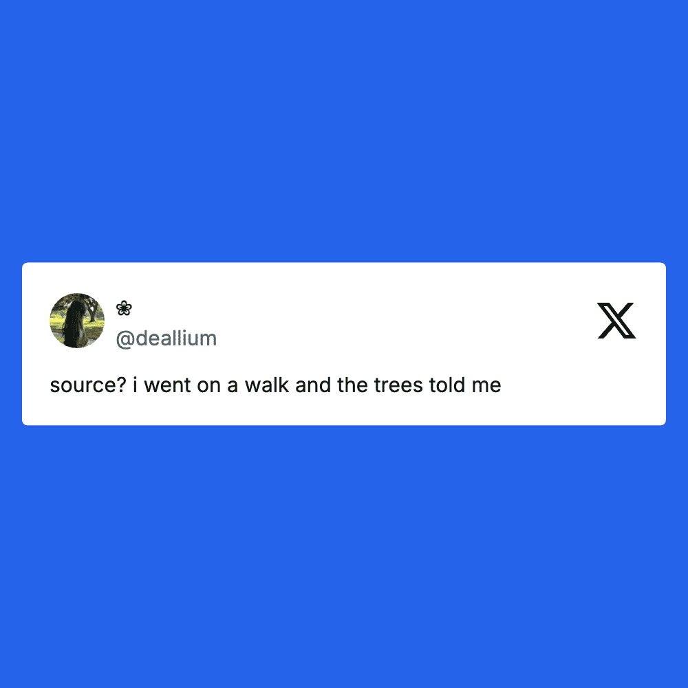 Social media post with a humorous quote about trees and walking.