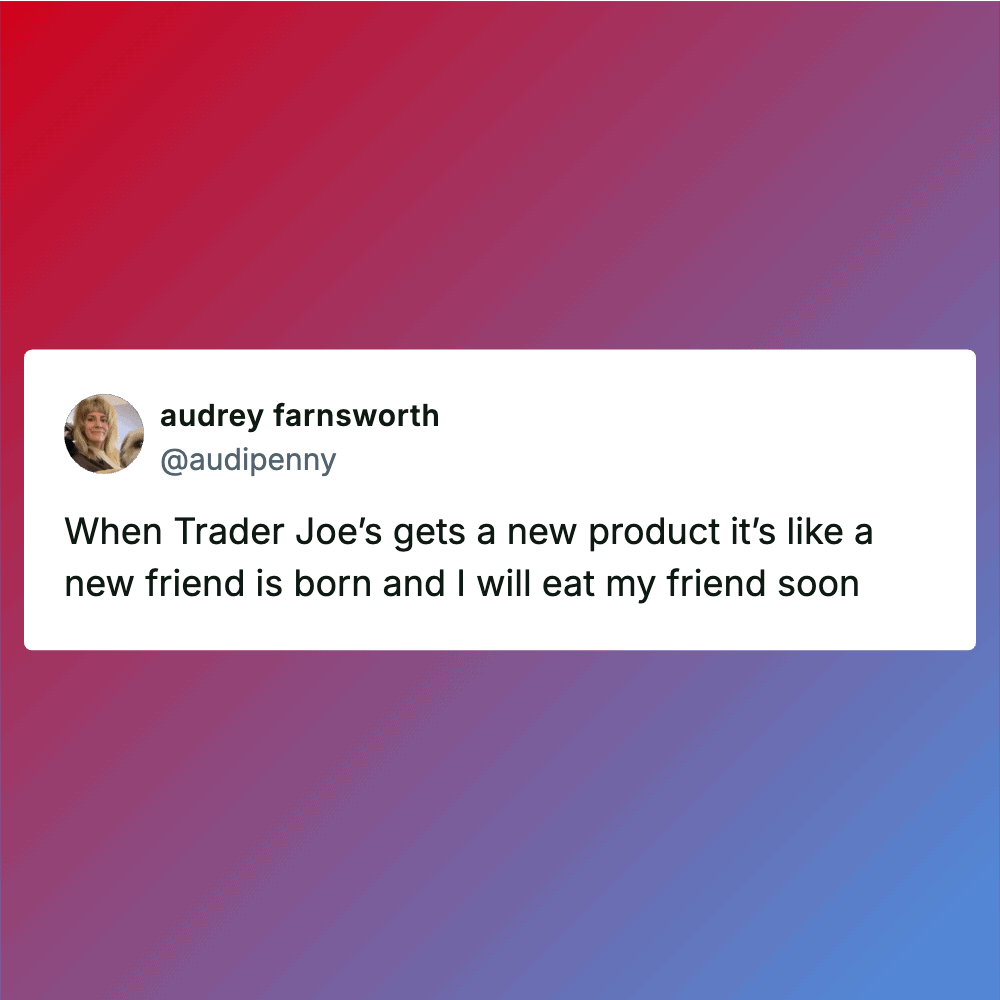Excited shopper discovering a new product at Trader Joe's store.