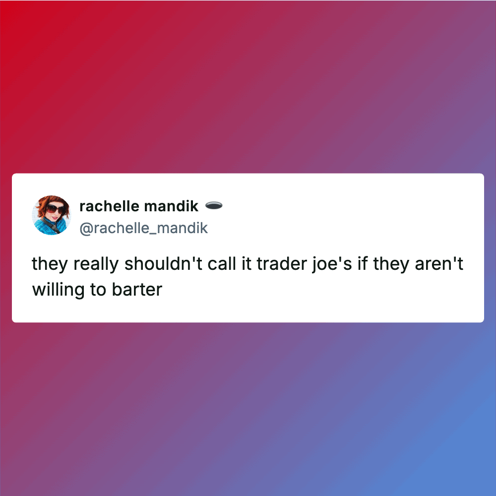 Woman shopping at Trader Joe's with shopping cart in store aisle.