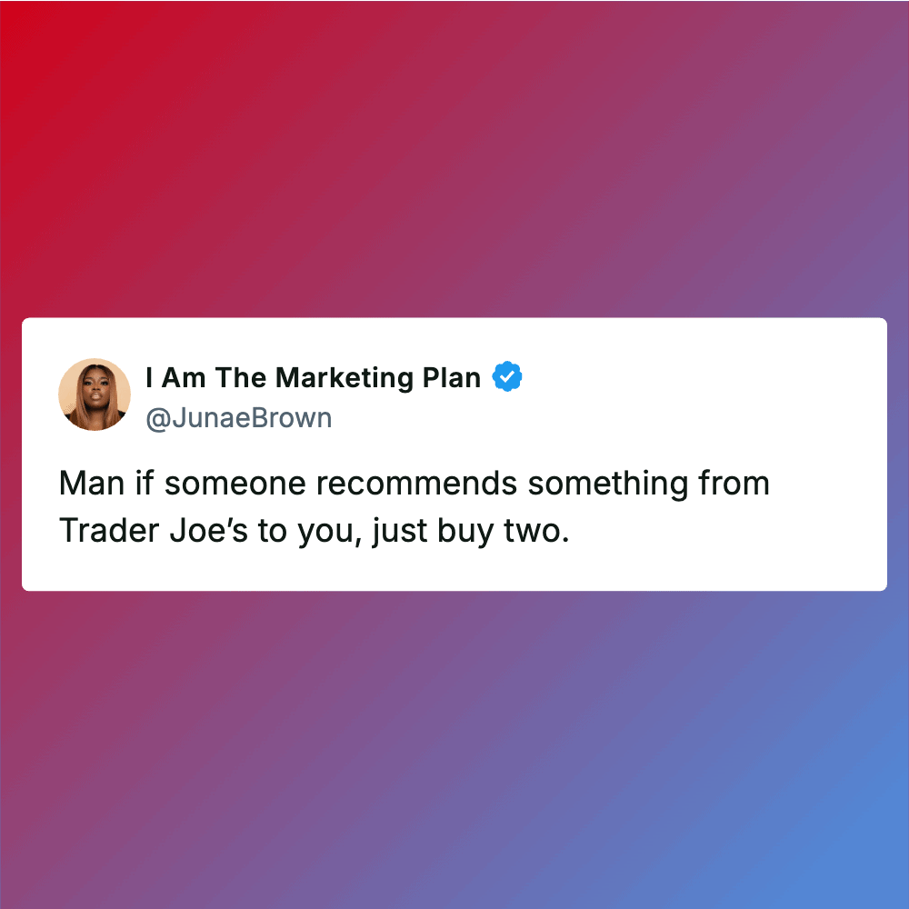 Humorous meme about shopping at Trader Joe's with a witty caption.