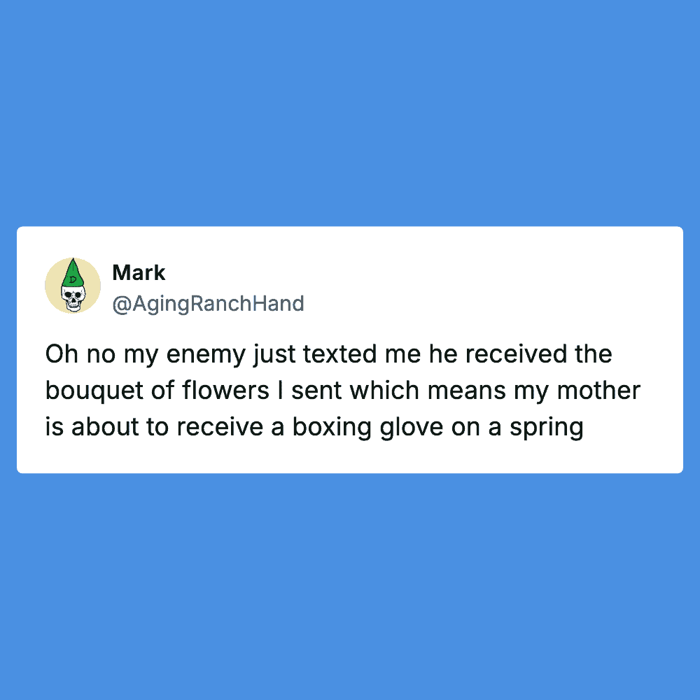 Humorous social media post showing a tweet about flowers and a boxing glove.