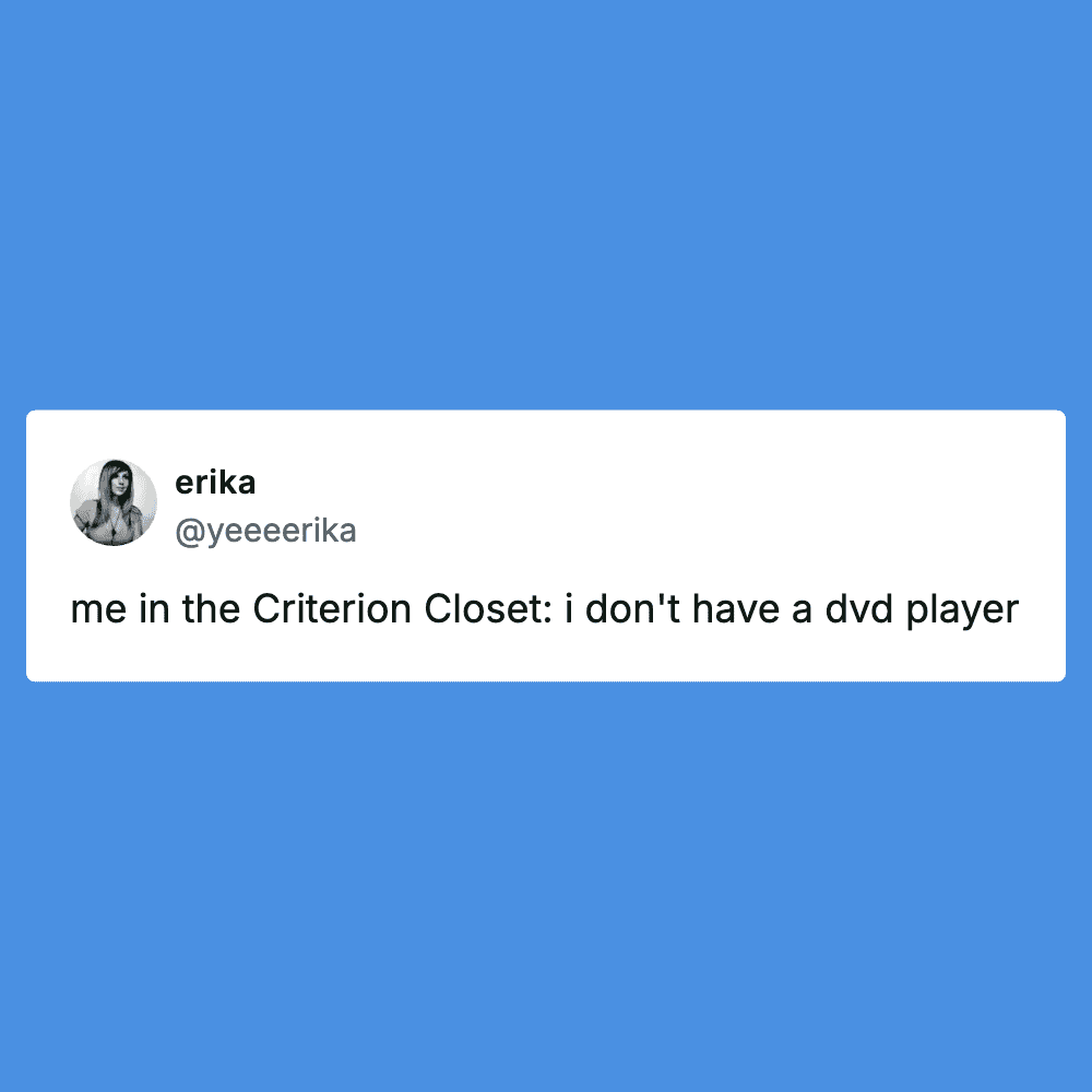 Humorous tweet about not having a DVD player, related to weekend humor.
