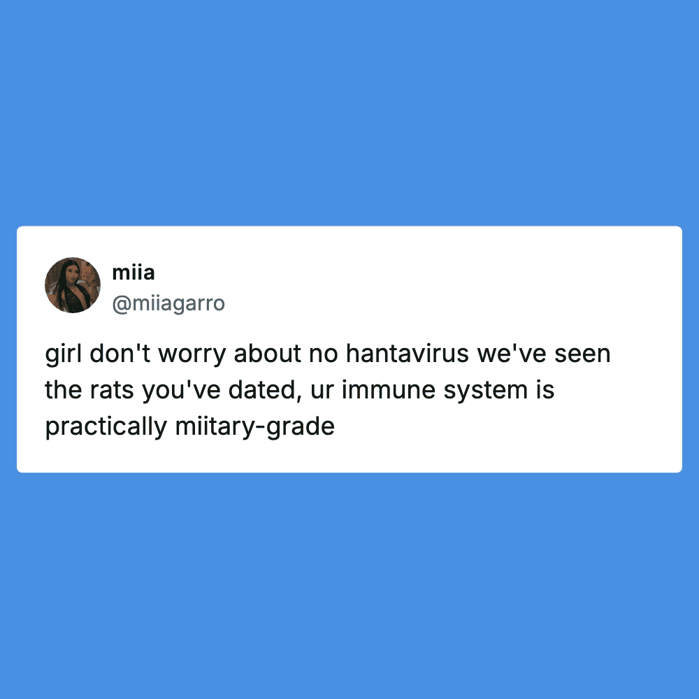 Girl's funny tweet about rats and immune system, shared in weekend tweets.