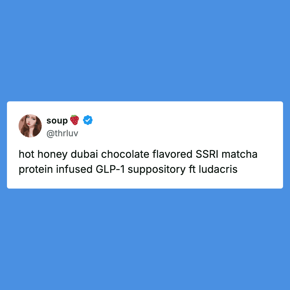 Social media post about a humorous and unusual combination of hot honey, Dubai chocolate, and matcha.