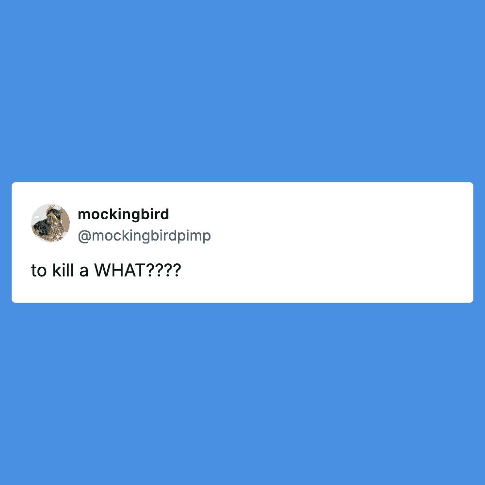 Humorous tweet about killing a what from a user named mockingbird.