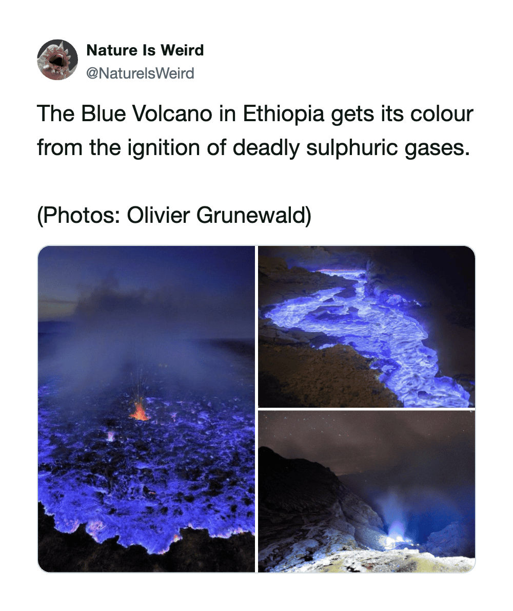 Blue Volcano eruption with glowing lava and vibrant blue lava flows.