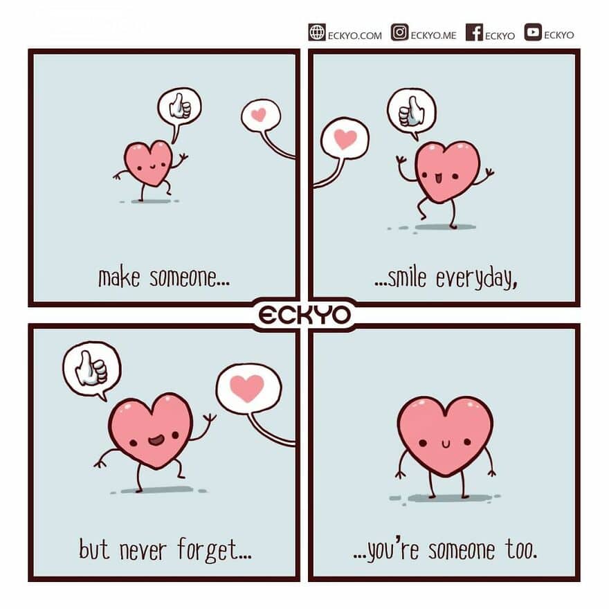 Cute heart character spreading love and happiness with positive messages.