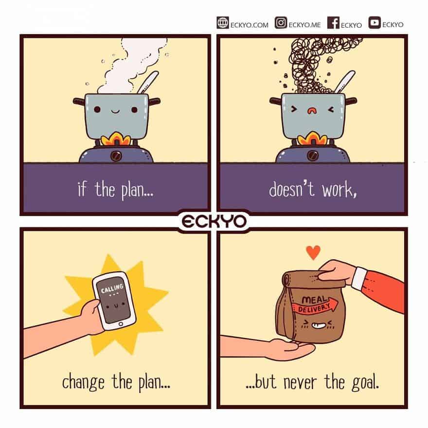 Cute cartoon of a steaming pot with a happy face, illustrating kitchen humor.