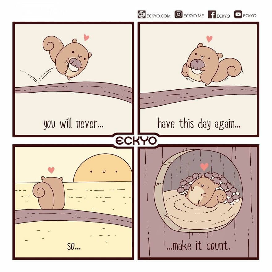 Adorable squirrel illustration emphasizing the importance of appreciating daily moments.