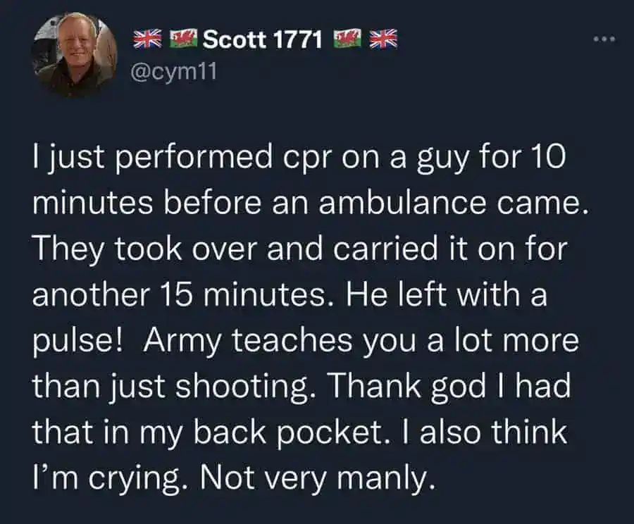 Hero performing CPR on a man before ambulance arrival.