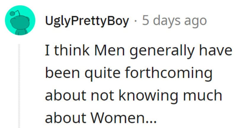 Men thinking about women, text from a social media comment.