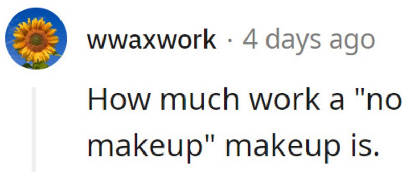 Sunflower icon representing no makeup, with text about work and makeup.