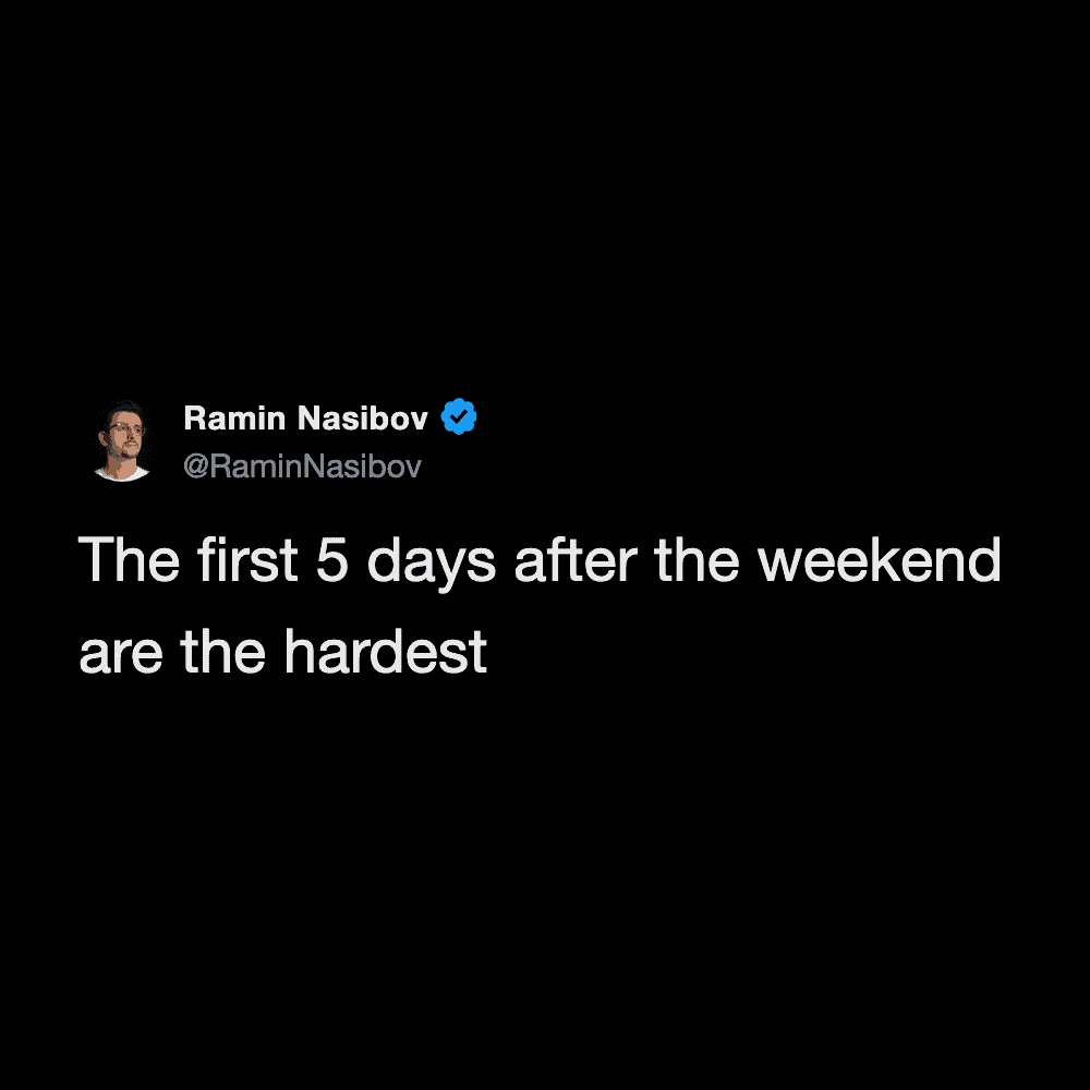 Twitter screenshot of Ramin Nasibov's tweet about the difficult first days after the weekend.